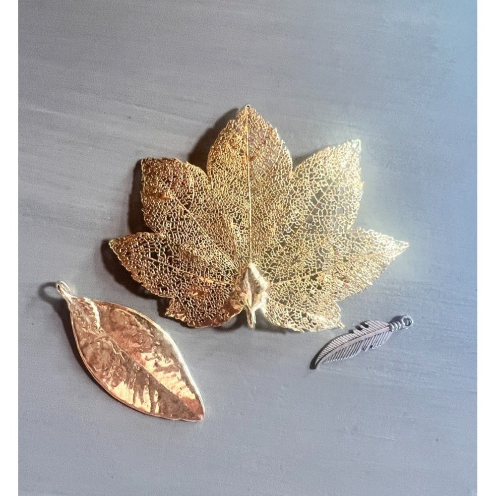 Lot 3 Beautiful Gold & Silver Tone Leaf Pendants Boho Nature Woodland Rustic